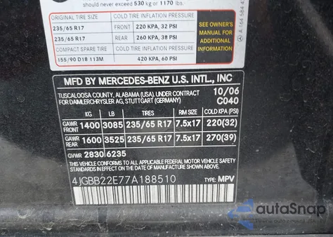 2007 Mercedes-Benz Ml 320 Cdi 4Matic из США, поврежденный, VIN 4JGBB22E77A188510